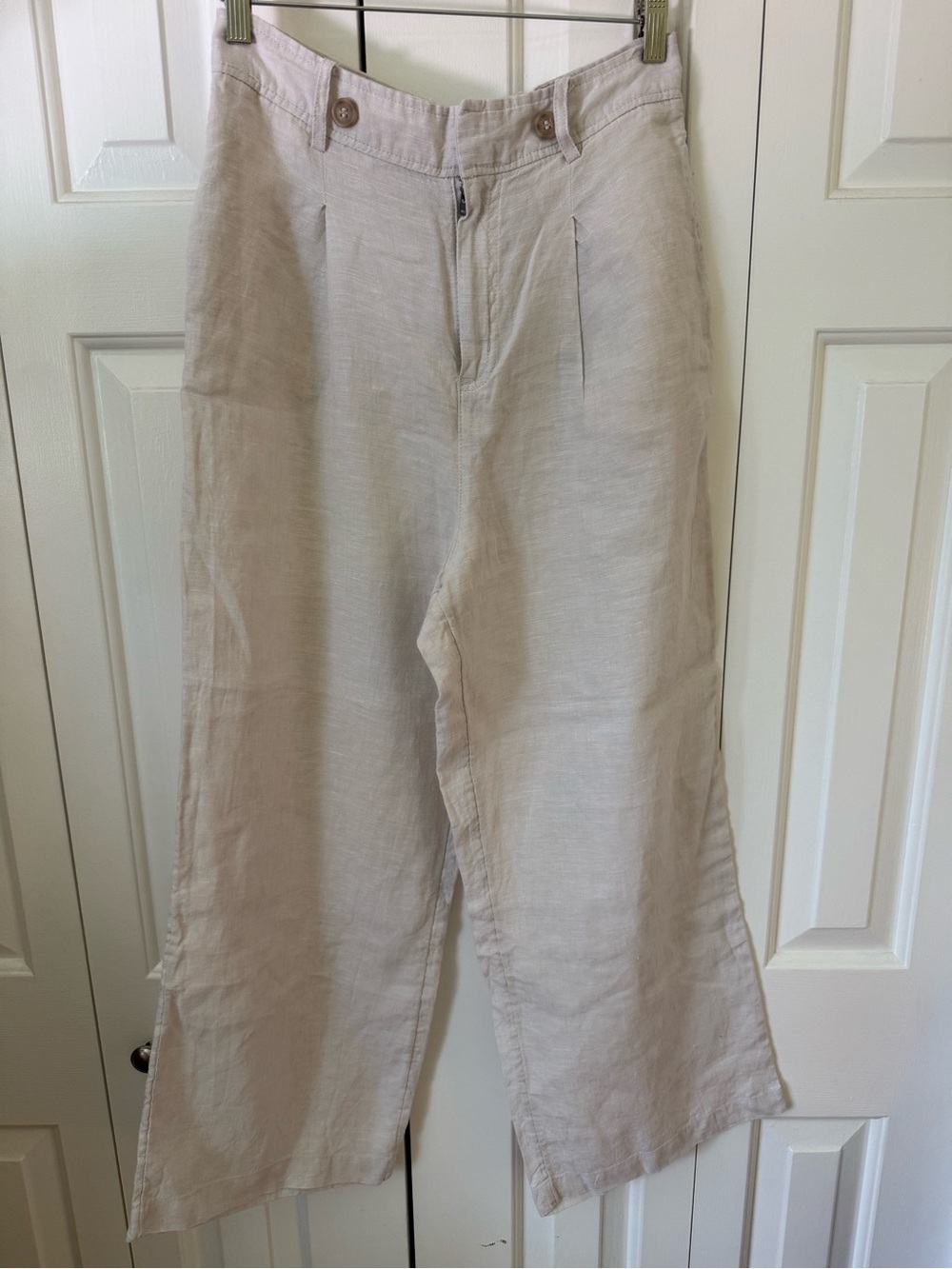Nicole Miller Neutral Linen Drawstring Waist Pants